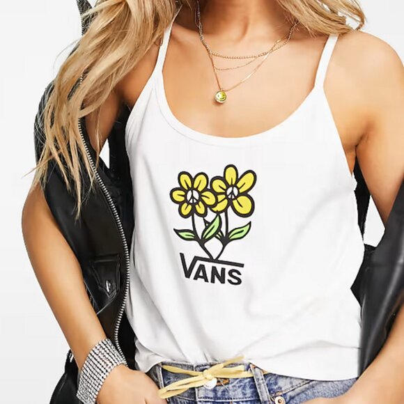 NWOT Vans Pick Peace White Cami Tank Top M - Picture 1 of 12